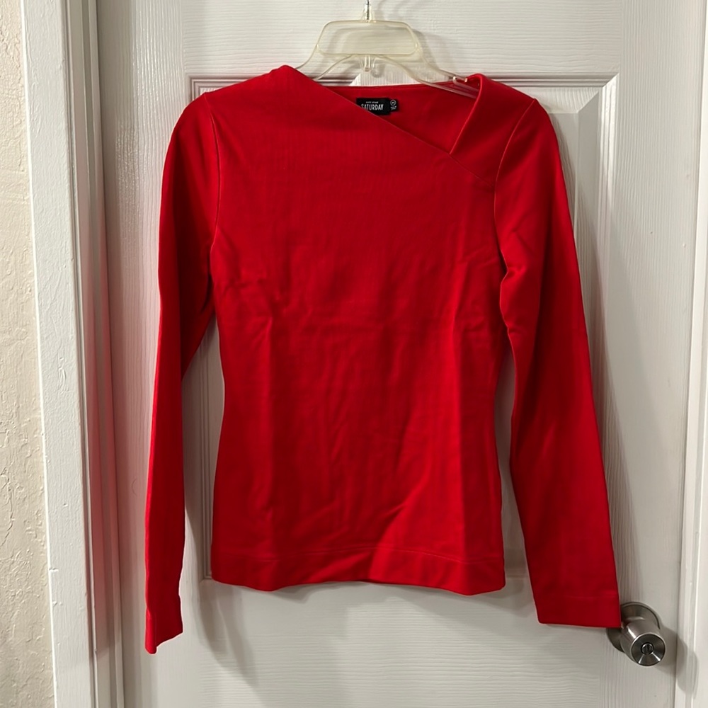 Kate Spade Saturday asymmetrical neckline red long sleeve top